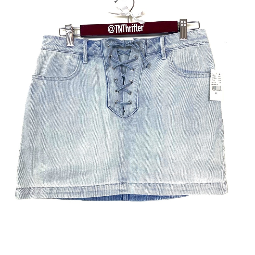 Pacsun NWT Women’s Blue Jean Denim Tie Lace Up Mini Skirt Size 26 Summer 90s Y2K